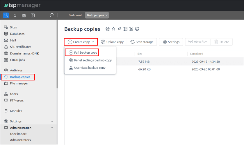 Backup settings